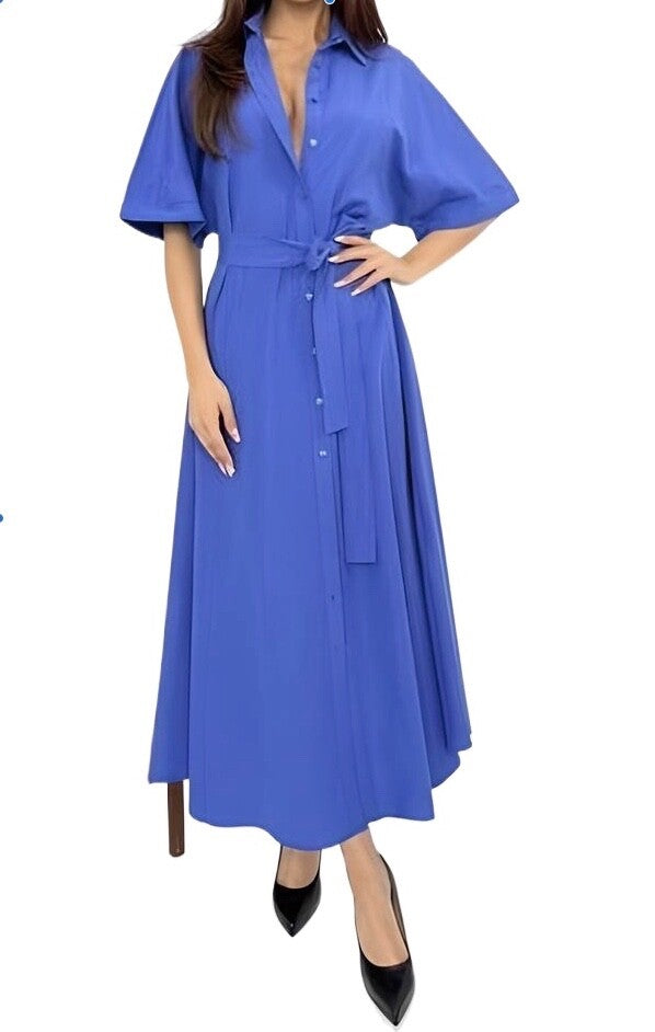 Elegant Women's Shirt Dress Purple-Blue, Cotton Blended