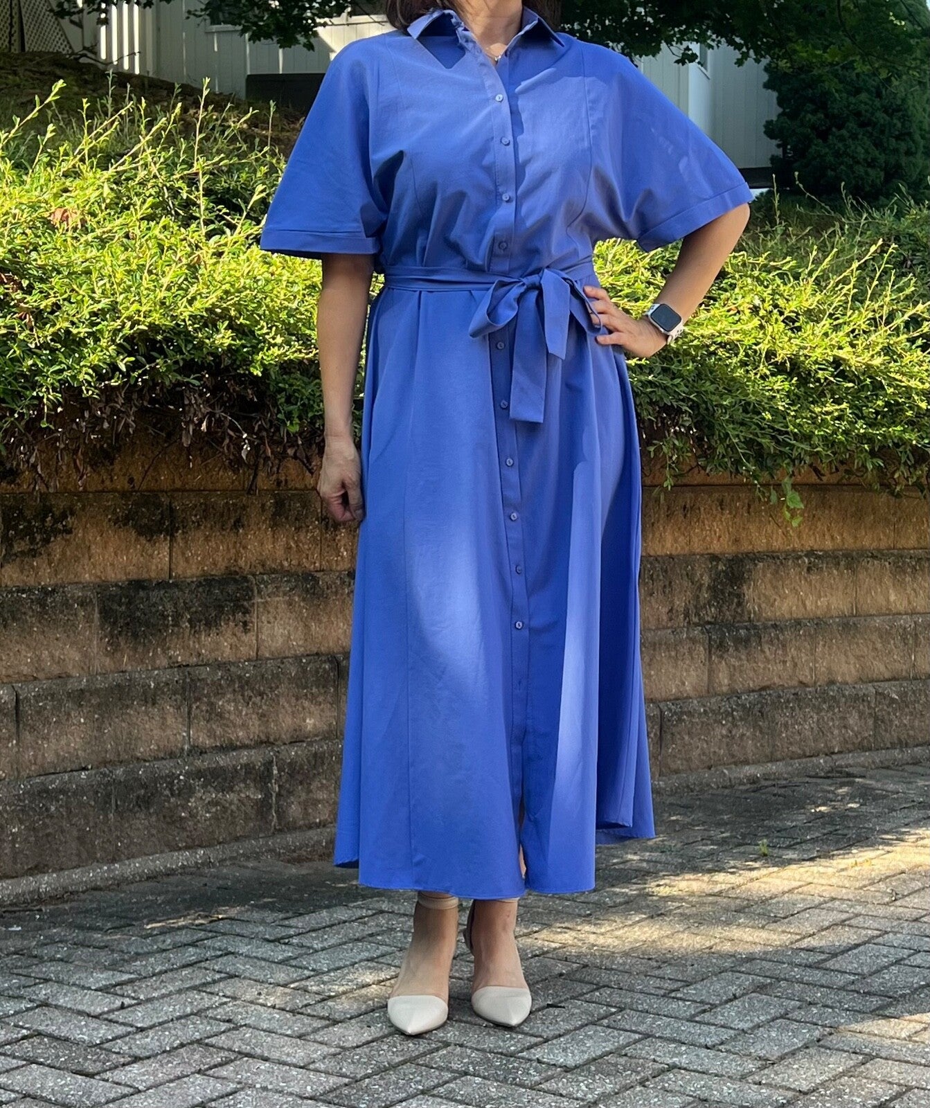 Elegant Women's Shirt Dress Purple-Blue, Cotton Blended