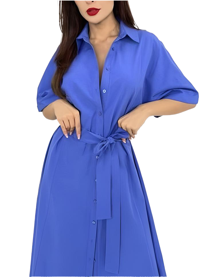 Elegant Women's Shirt Dress Purple-Blue, Cotton Blended