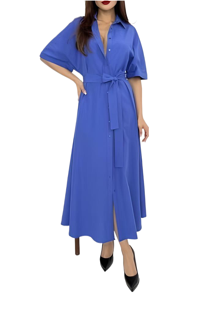 Elegant Women's Shirt Dress Purple-Blue, Cotton Blended